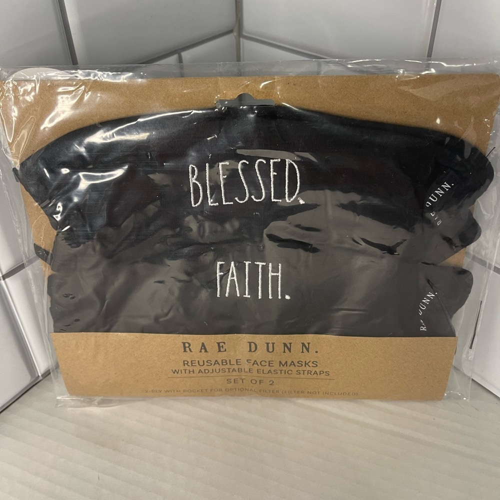 Rae Dunn Reusable Cotton Masks Adjustable Ear Loops BLESSED FAITH  New